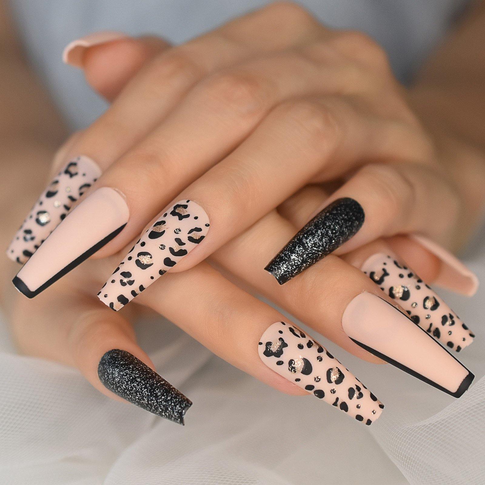 Glitter Leopard Coffin Press On Nails – She's A Beat Beauty