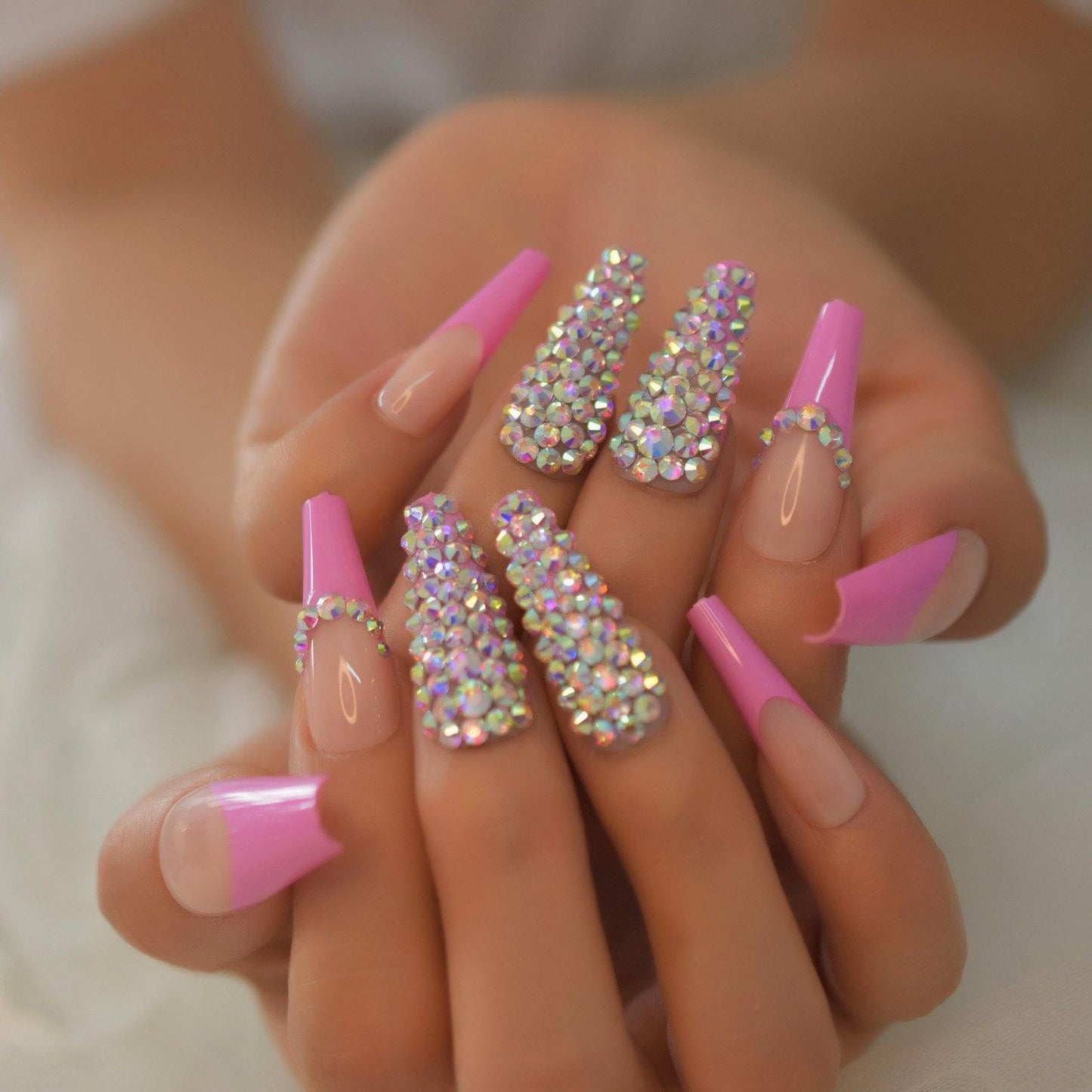 Pink Rhinestone Nail Art Press On Nails
