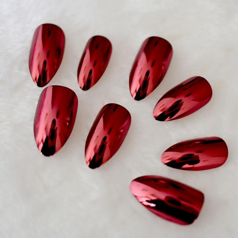 Dark Red Stiletto Press On Nails – She's A Beat Beauty