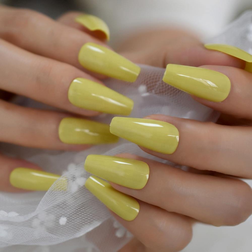 24PCS ballerina fake nails European and American hot girl nails lemon yellow  solid color butterfly coffin nails - Walmart.com